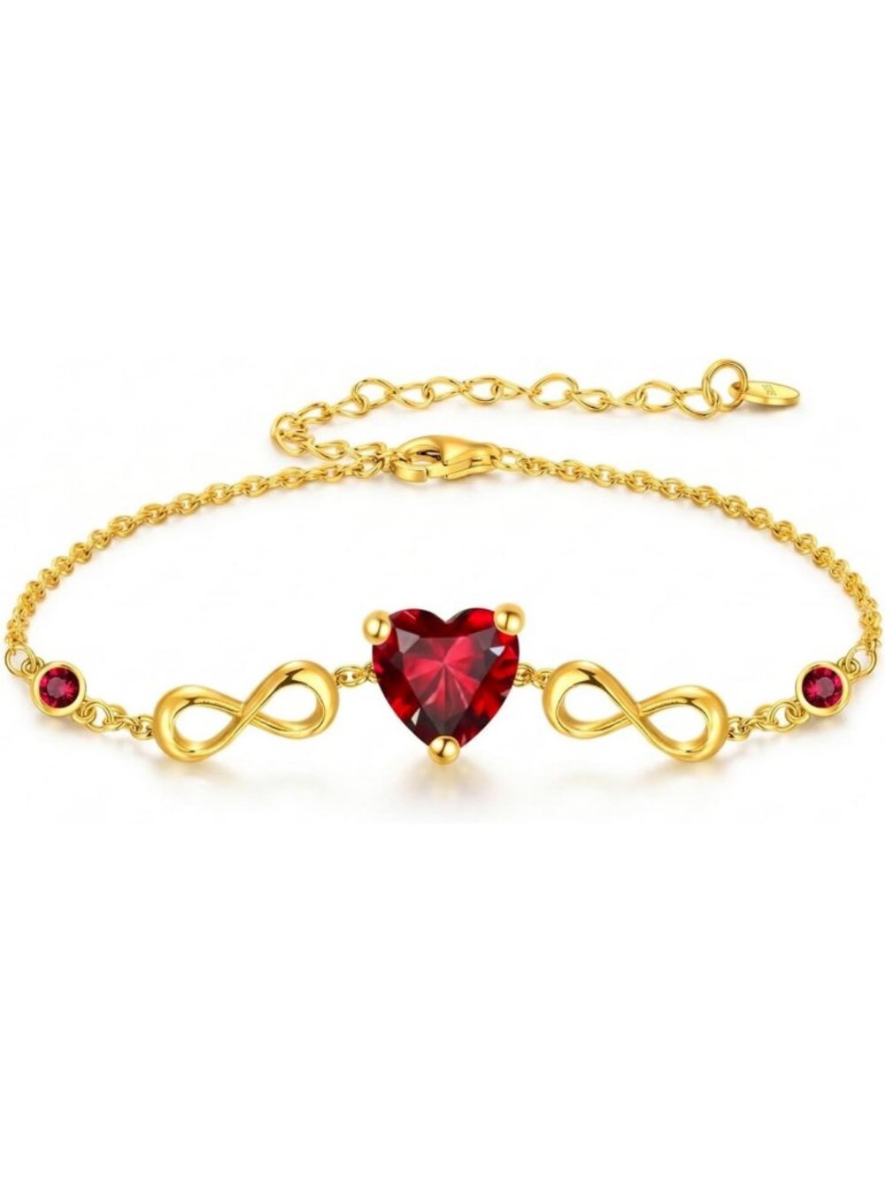14K Gold Infinity Birthstone Bracelet for Women, Heart Link Jewelry Gift, 7+2